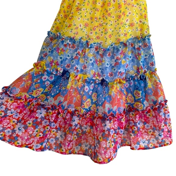 Jona Michelle Floral Tired Dress Patchwork Sleeveless Straps Girls Size 4T - Picture 5 of 6